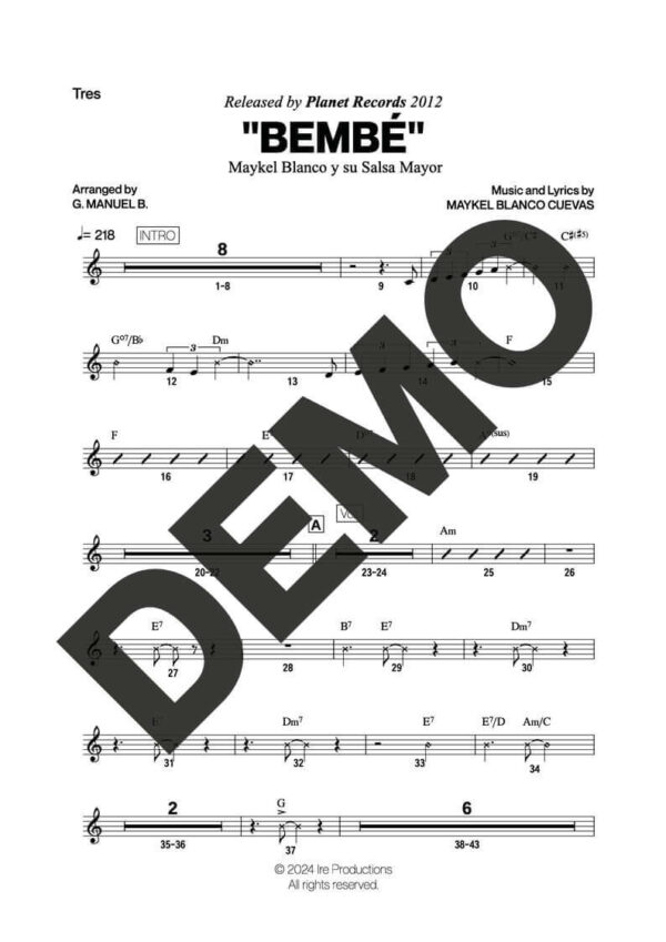 Maykel Blanco y su Salsa Mayor – Bembé – Sheet Music Demo Page 2 (PDF) – Includes charts for Trumpets, Trombones, Saxophone, Piano and Bass