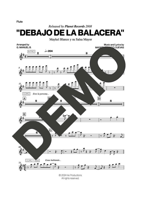 Maykel Blanco y su Salsa Mayor – Debajo De La Balacera – Sheet Music Demo Page 1 (PDF) – Includes charts for Trumpets, Trombones, Saxophone, Piano and Bass