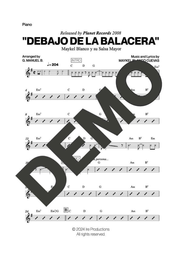 Maykel Blanco y su Salsa Mayor – Debajo De La Balacera – Sheet Music Demo Page 4 (PDF) – Includes charts for Trumpets, Trombones, Saxophone, Piano and Bass