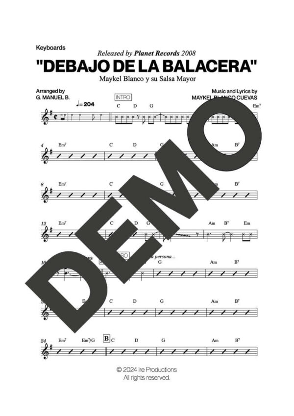 Maykel Blanco y su Salsa Mayor – Debajo De La Balacera – Sheet Music Demo Page 5 (PDF) – Includes charts for Trumpets, Trombones, Saxophone, Piano and Bass