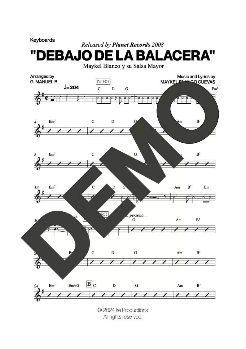 Maykel Blanco y su Salsa Mayor – Debajo De La Balacera – Sheet Music Demo Page 5 (PDF) – Includes charts for Trumpets, Trombones, Saxophone, Piano and Bass