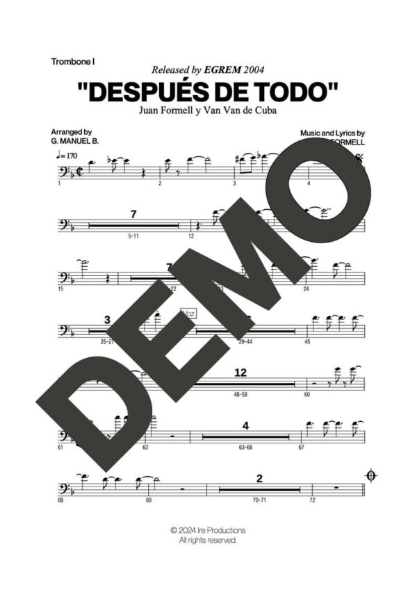Los Van Van – Después de Todo – First Page of Sheet Music Preview (PDF) – Includes charts for Trumpets, Trombones, Saxophone, Piano and Bass