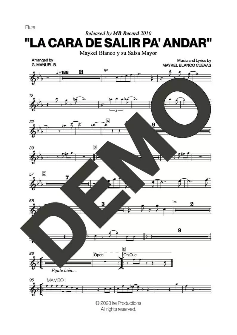 Maykel Blanco y su Salsa Mayor – La Cara de Salir Pa' Andar – First Page of Sheet Music Preview (PDF) – Includes charts for Trumpets, Trombones, Saxophone, Piano and Bass