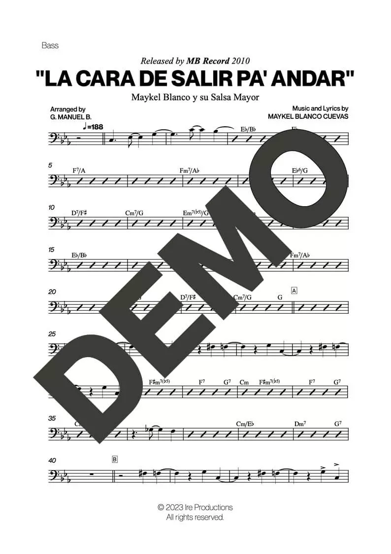 Maykel Blanco y su Salsa Mayor – La Cara de Salir Pa' Andar – Sheet Music Demo Page 5 (PDF) – Includes charts for Trumpets, Trombones, Saxophone, Piano and Bass
