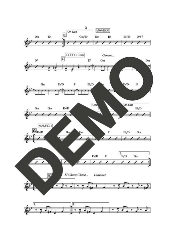 Maykel Blanco y su Salsa Mayor – Chaca Chaca – Sheet Music Demo Page 4 (PDF) – Includes charts for Trumpets, Trombones, Saxophone, Piano and Bass