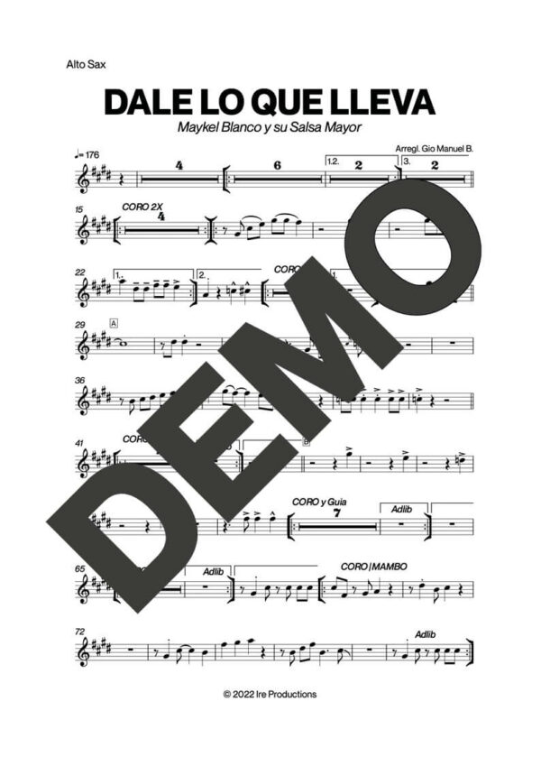 Maykel Blanco y su Salsa Mayor – Dale Lo Que Lleva – First Page of Sheet Music Preview (PDF) – Includes charts for Trumpets, Trombones, Saxophone, Piano and Bass