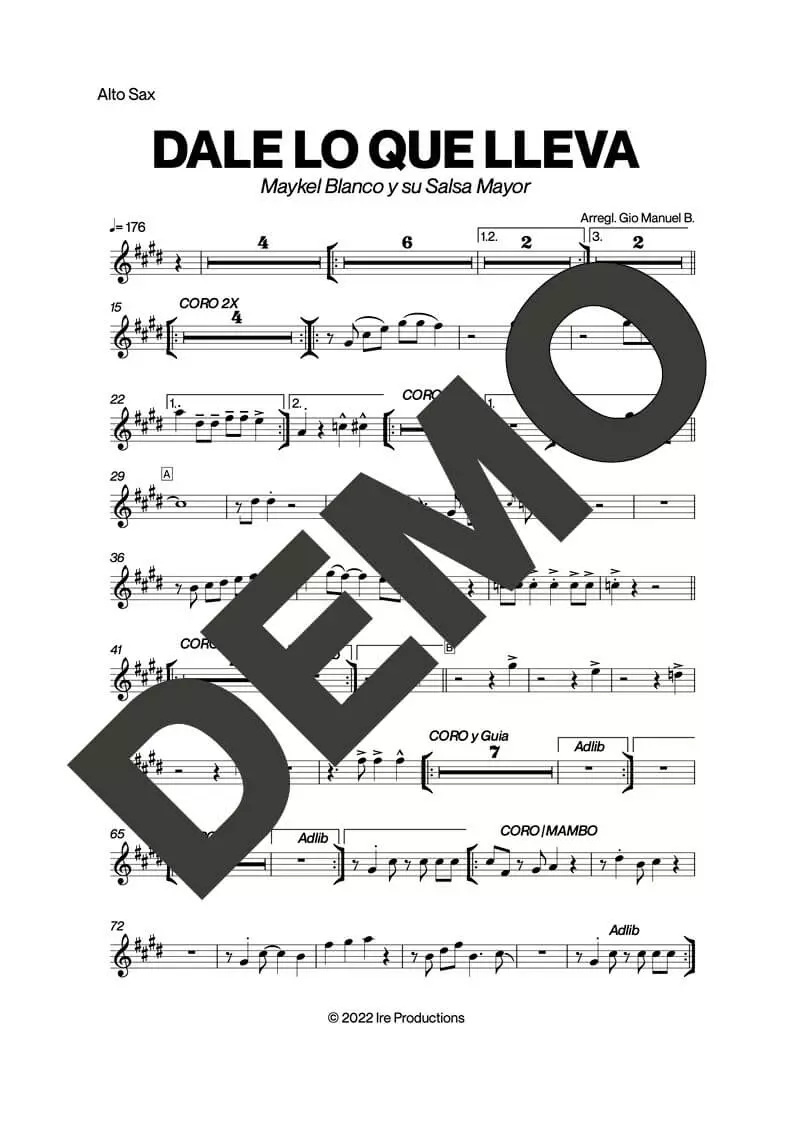 Maykel Blanco y su Salsa Mayor – Dale Lo Que Lleva – First Page of Sheet Music Preview (PDF) – Includes charts for Trumpets, Trombones, Saxophone, Piano and Bass