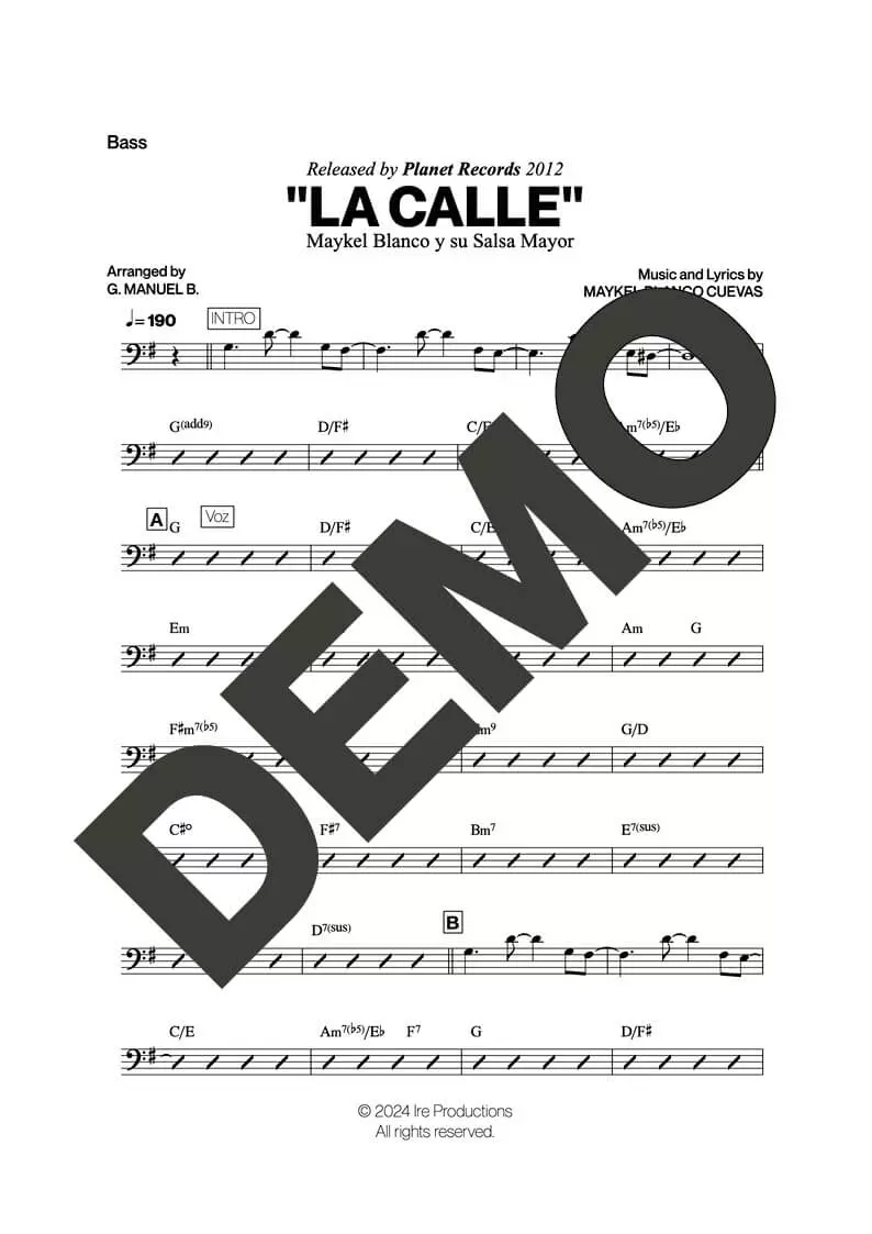 Maykel Blanco y su Salsa Mayor – La Calle – Sheet Music Demo Page 4 (PDF) – Includes charts for Trumpets, Trombones, Saxophone, Piano and Bass