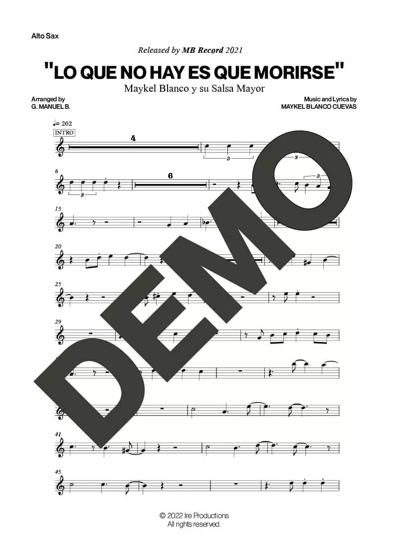 Maykel Blanco y su Salsa Mayor – Lo Que No Hay Es Que Morirse – First Page of Sheet Music Preview (PDF) – Includes charts for Trumpets, Trombones, Saxophone, Piano and Bass