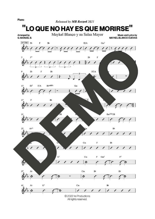 Maykel Blanco y su Salsa Mayor – Lo Que No Hay Es Que Morirse – Sheet Music Demo Page 3 (PDF) – Includes charts for Trumpets, Trombones, Saxophone, Piano and Bass