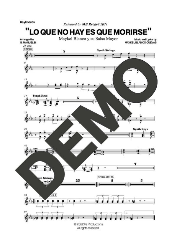 Maykel Blanco y su Salsa Mayor – Lo Que No Hay Es Que Morirse – Sheet Music Demo Page 4 (PDF) – Includes charts for Trumpets, Trombones, Saxophone, Piano and Bass