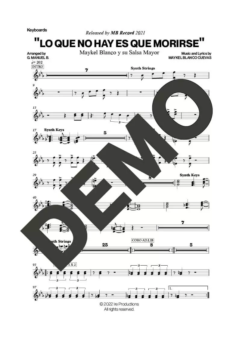 Maykel Blanco y su Salsa Mayor – Lo Que No Hay Es Que Morirse – Sheet Music Demo Page 4 (PDF) – Includes charts for Trumpets, Trombones, Saxophone, Piano and Bass