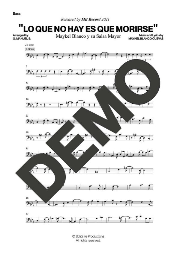 Maykel Blanco y su Salsa Mayor – Lo Que No Hay Es Que Morirse – Sheet Music Demo Page 5 (PDF) – Includes charts for Trumpets, Trombones, Saxophone, Piano and Bass