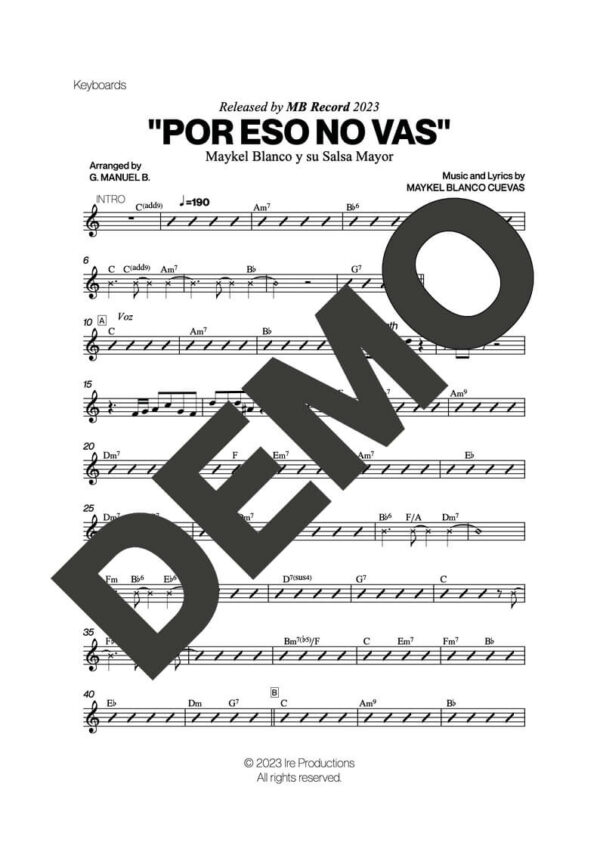 Maykel Blanco y su Salsa Mayor – Por Eso No Vas – Sheet Music Demo Page 3 (PDF) – Includes charts for Trumpets, Trombones, Saxophone, Piano and Bass