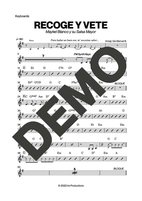Maykel Blanco y su Salsa Mayor – Recoge y Vete – Sheet Music Demo Page 1 (PDF) – Includes charts for Trumpets, Trombones, Saxophone, Piano and Bass