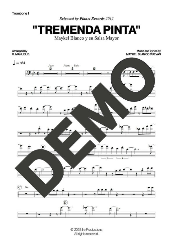 Maykel Blanco y su Salsa Mayor – Tremenda Pinta – Sheet Music Demo Page 1 (PDF) – Includes charts for Trumpets, Trombones, Saxophone, Piano and Bass