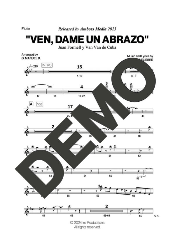 Los Van Van|Mandy Cantero – Ven, Dame un Abrazo – Sheet Music Demo Page 4 (PDF) – Includes charts for Trumpets, Trombones, Saxophone, Piano and Bass