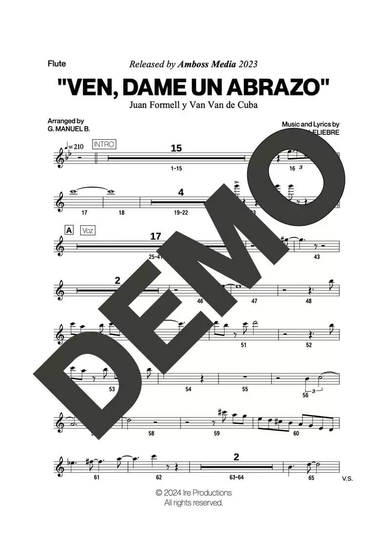 Los Van Van|Mandy Cantero – Ven, Dame un Abrazo – Sheet Music Demo Page 4 (PDF) – Includes charts for Trumpets, Trombones, Saxophone, Piano and Bass