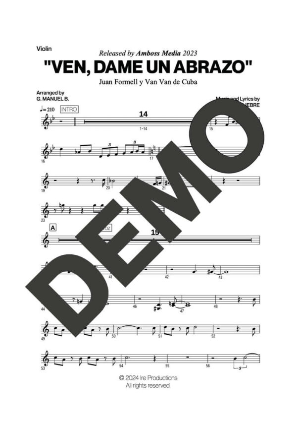 Los Van Van|Mandy Cantero – Ven, Dame un Abrazo – Sheet Music Demo Page 5 (PDF) – Includes charts for Trumpets, Trombones, Saxophone, Piano and Bass