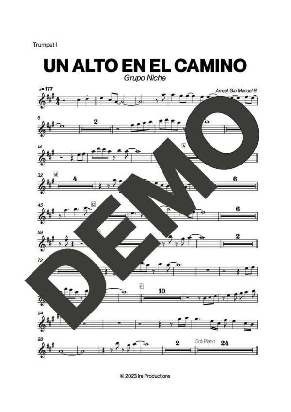 Grupo Niche – Un Alto en el Camino – First Page of Sheet Music Preview (PDF) – Includes charts for Trumpets, Trombones, Saxophone, Piano and Bass