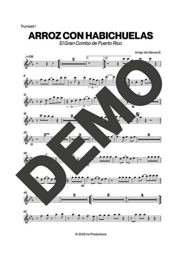 El Gran Combo de Puerto Rico – Arroz con Habichuela – First Page of Sheet Music Preview (PDF) – Includes charts for Trumpets, Trombones, Saxophone, Piano and Bass