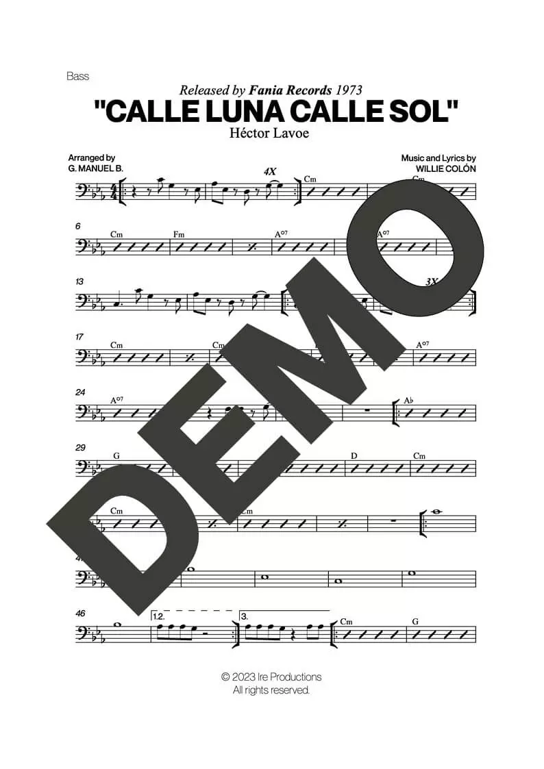 Hector Lavoe|Willie Colón – Calle Luna Calle Sol – Sheet Music Demo Page 3 (PDF) – Includes charts for Trumpets, Trombones, Saxophone, Piano and Bass