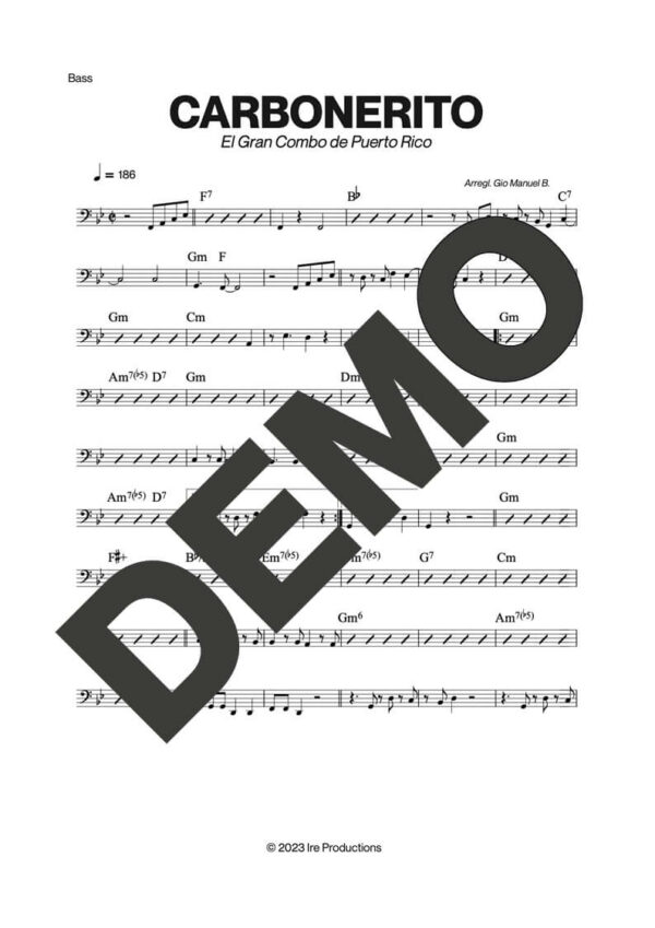 El Gran Combo de Puerto Rico – Carbonerito – Sheet Music Demo Page 4 (PDF) – Includes charts for Trumpets, Trombones, Saxophone, Piano and Bass