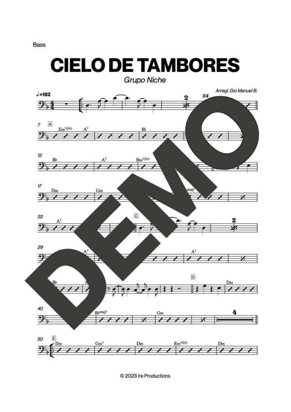 Grupo Niche – Cielo de Tambores – Sheet Music Demo Page 4 (PDF) – Includes charts for Trumpets, Trombones, Saxophone, Piano and Bass