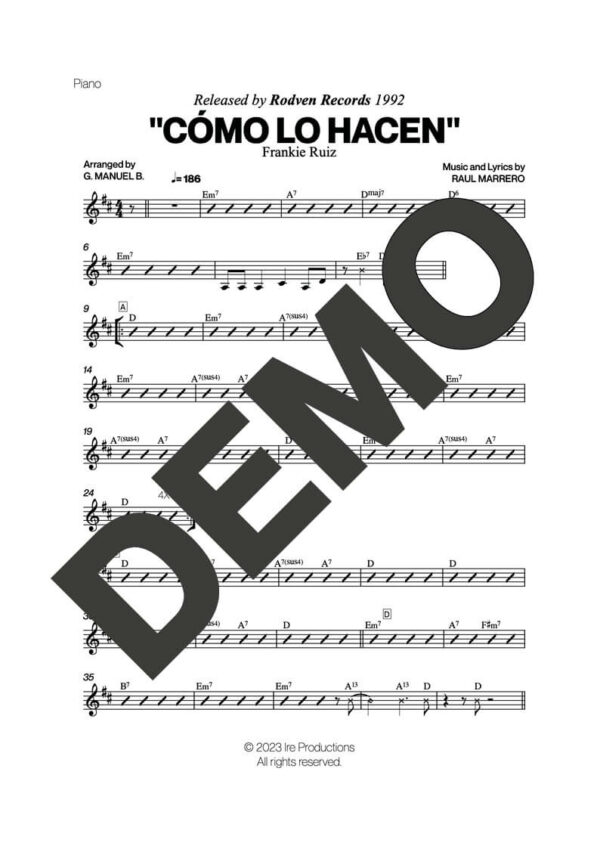 Frankie Ruiz – Cómo lo Hacen – Sheet Music Demo Page 4 (PDF) – Includes charts for Trumpets, Trombones, Saxophone, Piano and Bass