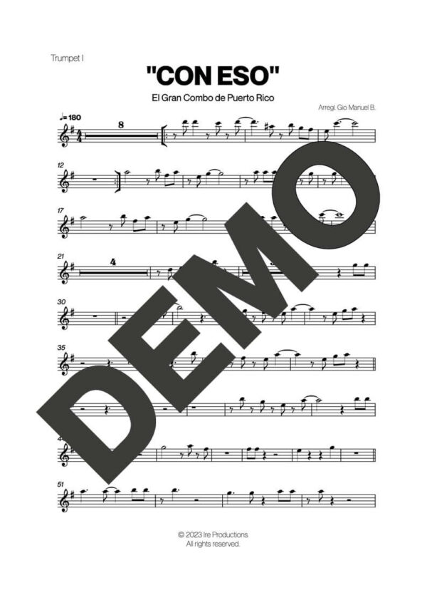 El Gran Combo de Puerto Rico – Con Eso – First Page of Sheet Music Preview (PDF) – Includes charts for Trumpets, Trombones, Saxophone, Piano and Bass
