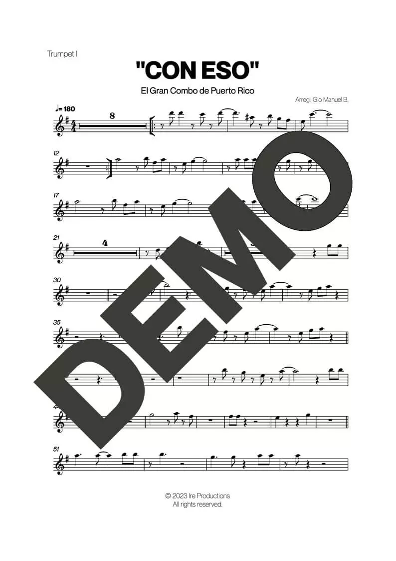El Gran Combo de Puerto Rico – Con Eso – First Page of Sheet Music Preview (PDF) – Includes charts for Trumpets, Trombones, Saxophone, Piano and Bass