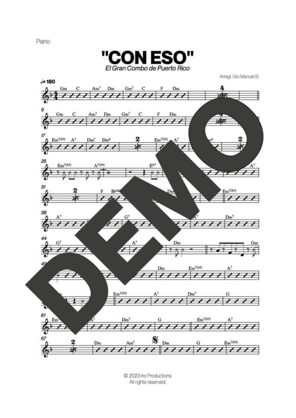 El Gran Combo de Puerto Rico – Con Eso – Sheet Music Demo Page 3 (PDF) – Includes charts for Trumpets, Trombones, Saxophone, Piano and Bass