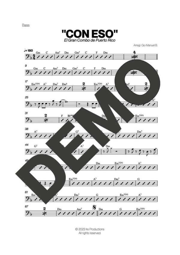 El Gran Combo de Puerto Rico – Con Eso – Sheet Music Demo Page 4 (PDF) – Includes charts for Trumpets, Trombones, Saxophone, Piano and Bass