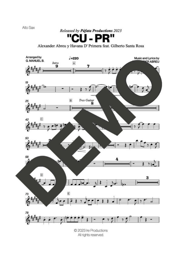 Gilberto Santa Rosa|Havana D' Primera – CU-PR – First Page of Sheet Music Preview (PDF) – Includes charts for Trumpets, Trombones, Saxophone, Piano and Bass