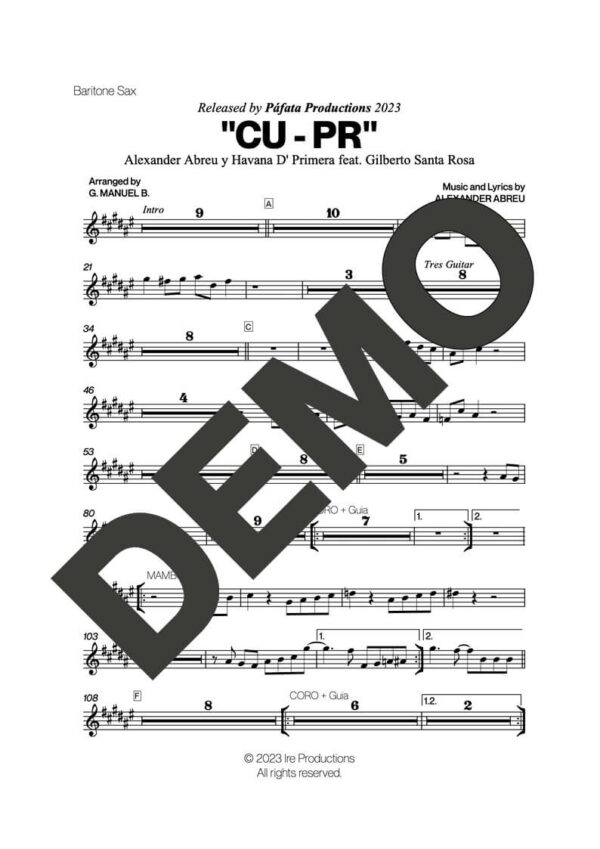 Gilberto Santa Rosa|Havana D' Primera – CU-PR – Sheet Music Demo Page 1 (PDF) – Includes charts for Trumpets, Trombones, Saxophone, Piano and Bass
