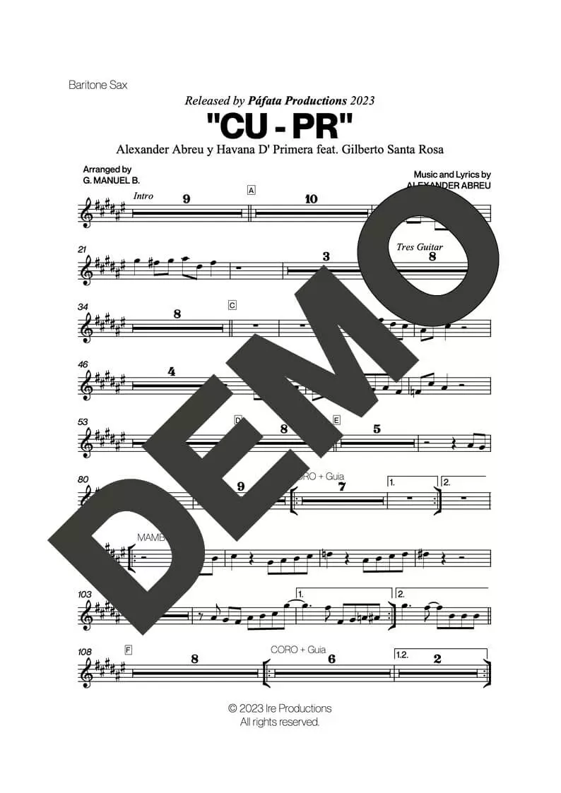 Gilberto Santa Rosa|Havana D' Primera – CU-PR – Sheet Music Demo Page 1 (PDF) – Includes charts for Trumpets, Trombones, Saxophone, Piano and Bass