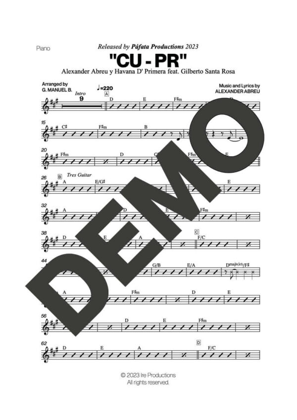 Gilberto Santa Rosa|Havana D' Primera – CU-PR – Sheet Music Demo Page 4 (PDF) – Includes charts for Trumpets, Trombones, Saxophone, Piano and Bass