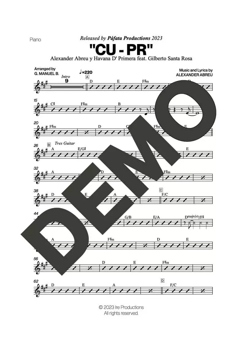 Gilberto Santa Rosa|Havana D' Primera – CU-PR – Sheet Music Demo Page 4 (PDF) – Includes charts for Trumpets, Trombones, Saxophone, Piano and Bass