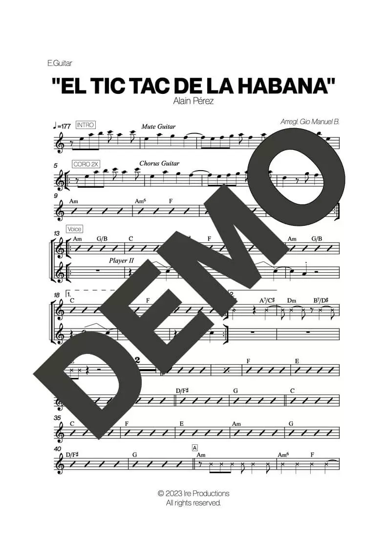 Alain Peréz – El Tic Tac de La Habana – Sheet Music Demo Page 3 (PDF) – Includes charts for Trumpets, Trombones, Saxophone, Piano and Bass
