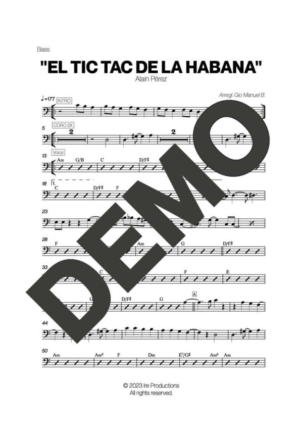 Alain Peréz – El Tic Tac de La Habana – Sheet Music Demo Page 5 (PDF) – Includes charts for Trumpets, Trombones, Saxophone, Piano and Bass