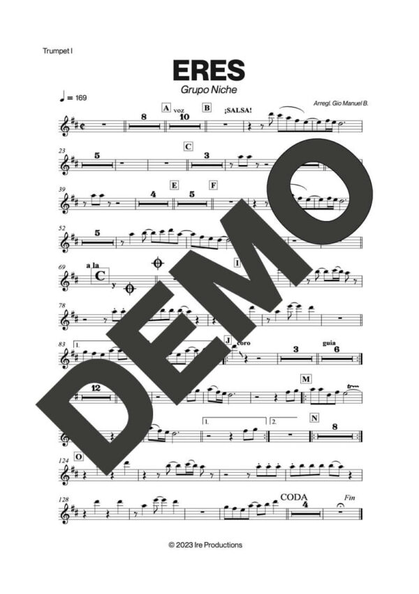 Grupo Niche – Eres – First Page of Sheet Music Preview (PDF) – Includes charts for Trumpets, Trombones, Saxophone, Piano and Bass
