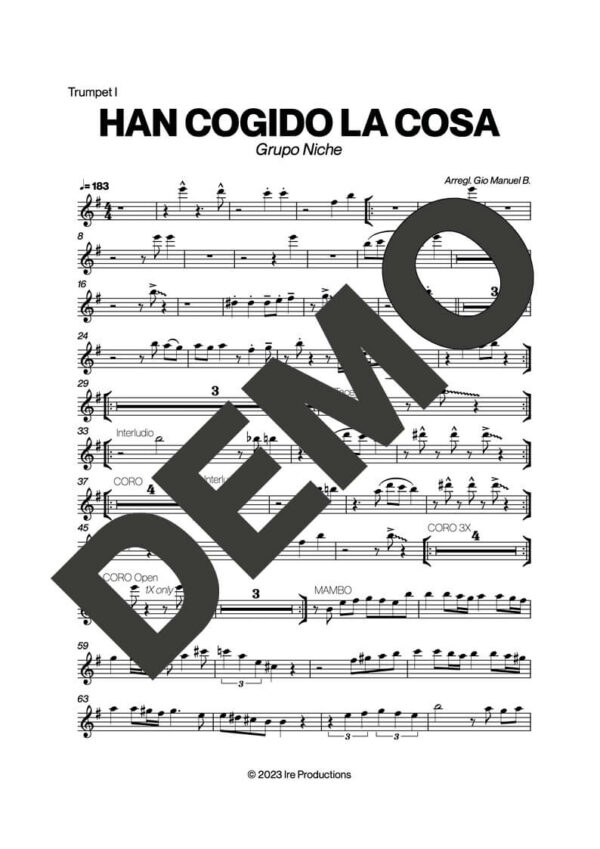 Grupo Niche – Han Cogido La Cosa – First Page of Sheet Music Preview (PDF) – Includes charts for Trumpets, Trombones, Saxophone, Piano and Bass