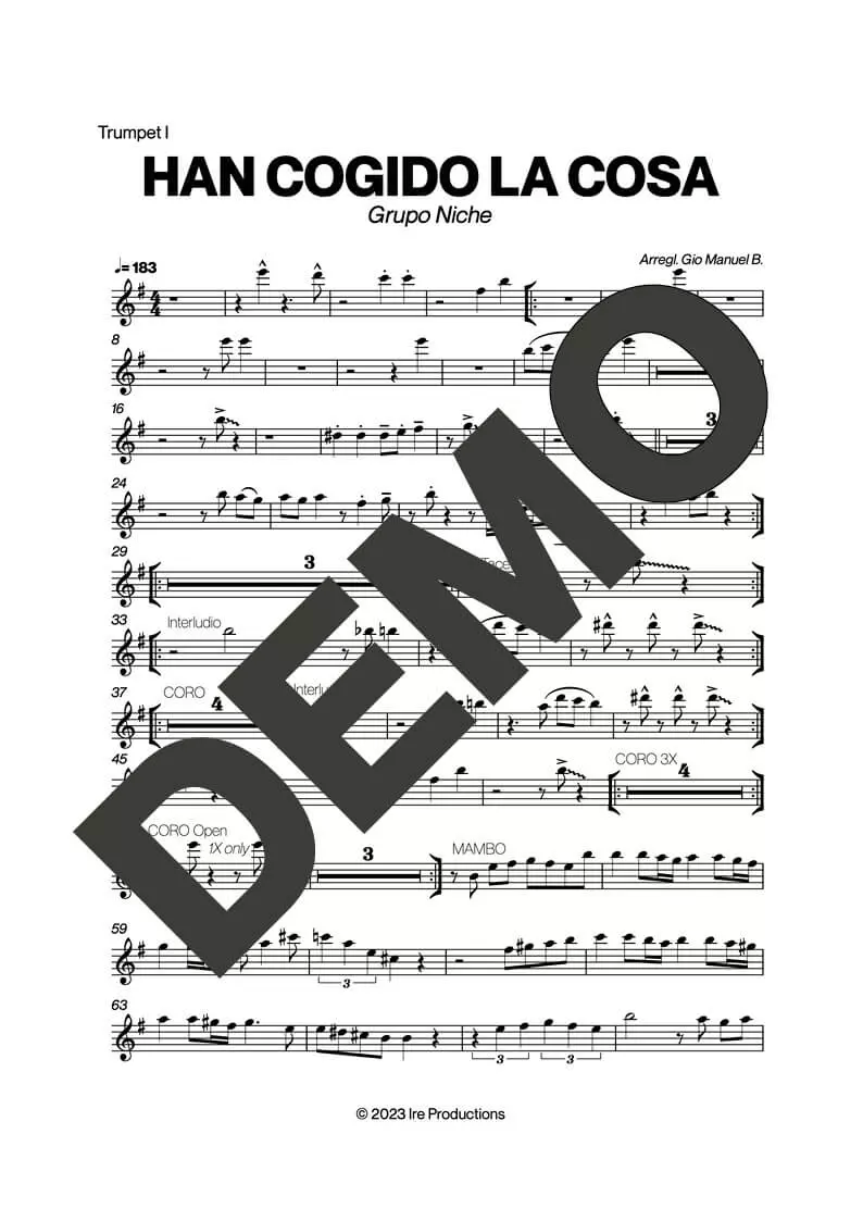 Grupo Niche – Han Cogido La Cosa – First Page of Sheet Music Preview (PDF) – Includes charts for Trumpets, Trombones, Saxophone, Piano and Bass