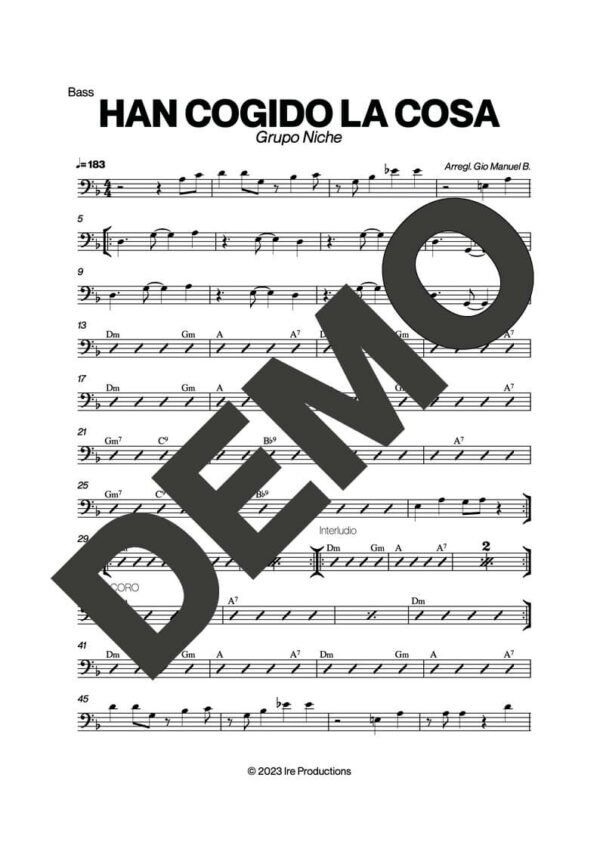 Grupo Niche – Han Cogido La Cosa – Sheet Music Demo Page 3 (PDF) – Includes charts for Trumpets, Trombones, Saxophone, Piano and Bass
