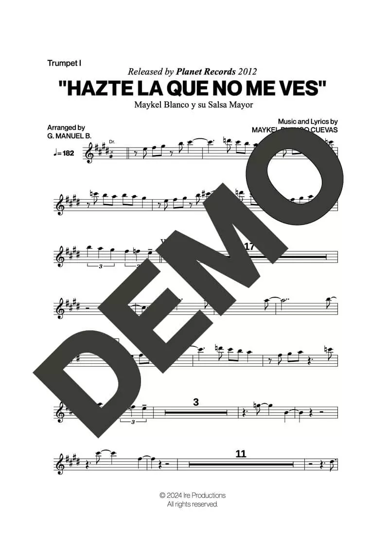 Maykel Blanco y su Salsa Mayor – Hazte la Que No Me Ves – First Page of Sheet Music Preview (PDF) – Includes charts for Trumpets, Trombones, Saxophone, Piano and Bass