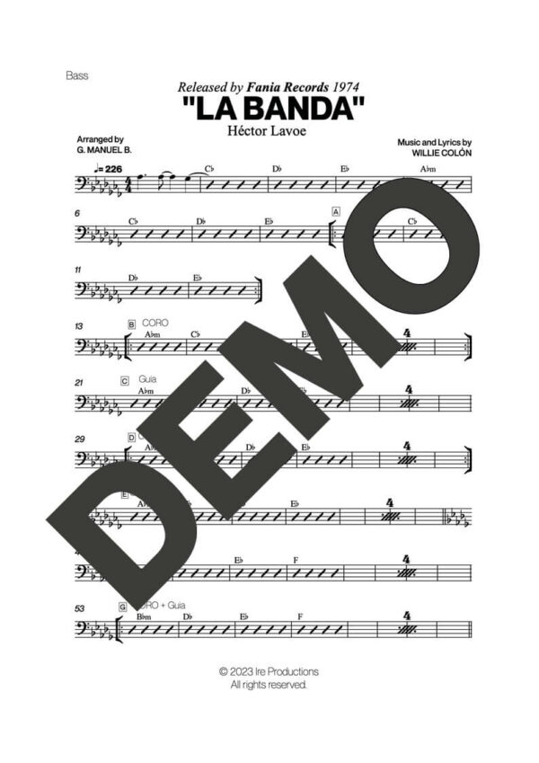 Hector Lavoe|Willie Colón – La Banda – Sheet Music Demo Page 4 (PDF) – Includes charts for Trumpets, Trombones, Saxophone, Piano and Bass
