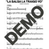 Sonora Carruseles – La Salsa La Traigo Yo – Sheet Music Demo Page 4 (PDF) – Includes charts for Trumpets, Trombones, Saxophone, Piano and Bass