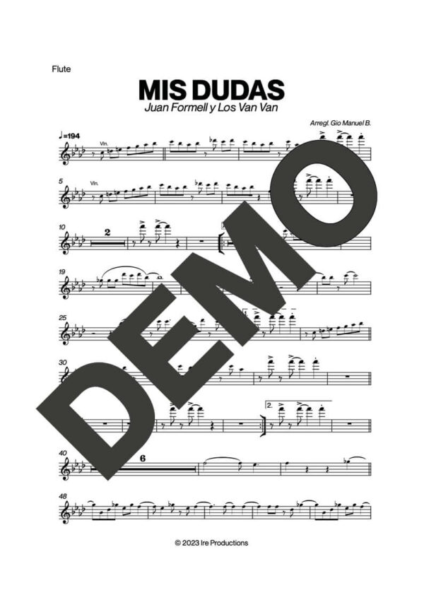 Los Van Van – Mis Dudas – First Page of Sheet Music Preview (PDF) – Includes charts for Trumpets, Trombones, Saxophone, Piano and Bass