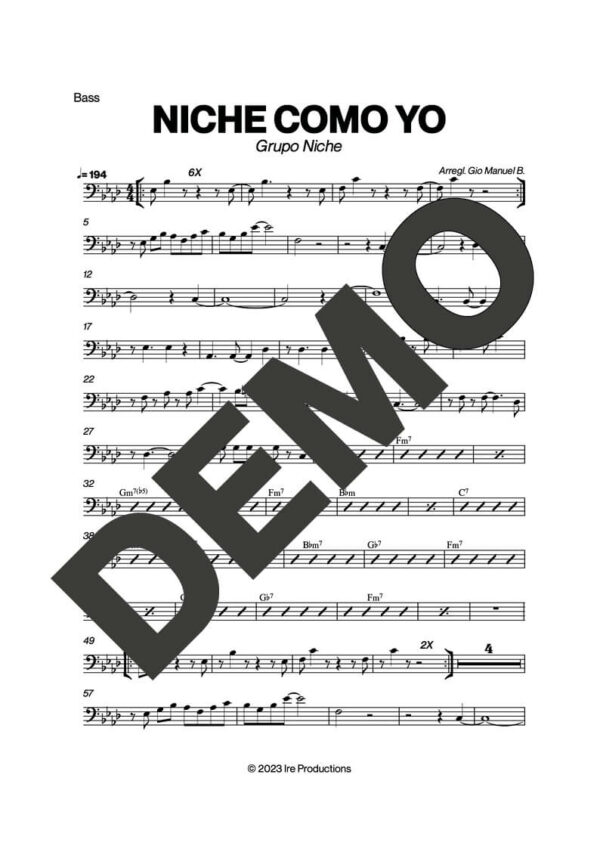 Grupo Niche – Niche Como Yo – Sheet Music Demo Page 3 (PDF) – Includes charts for Trumpets, Trombones, Saxophone, Piano and Bass