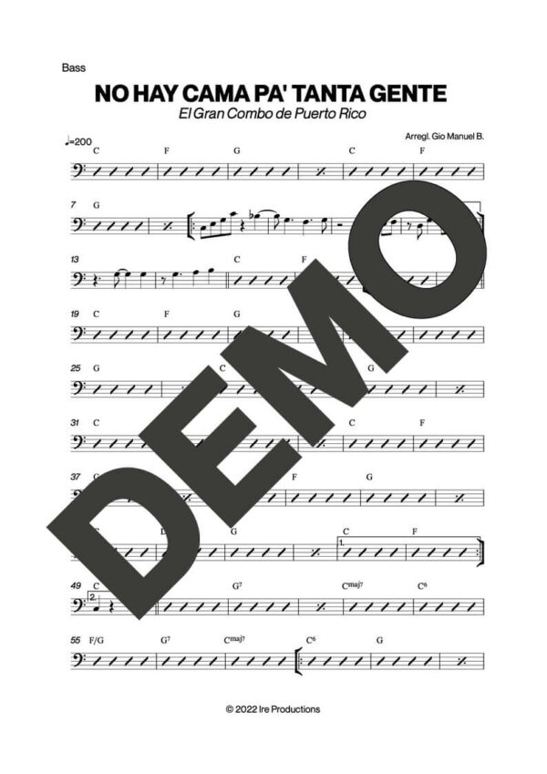 El Gran Combo de Puerto Rico – No Hay Cama Pa' Tanta Gente – Sheet Music Demo Page 3 (PDF) – Includes charts for Trumpets, Trombones, Saxophone, Piano and Bass
